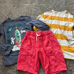 3 Piece Boys Size 8 & 8 - 10 LOT of Long Sleeve Shirts & Pair of Pull On Shorts